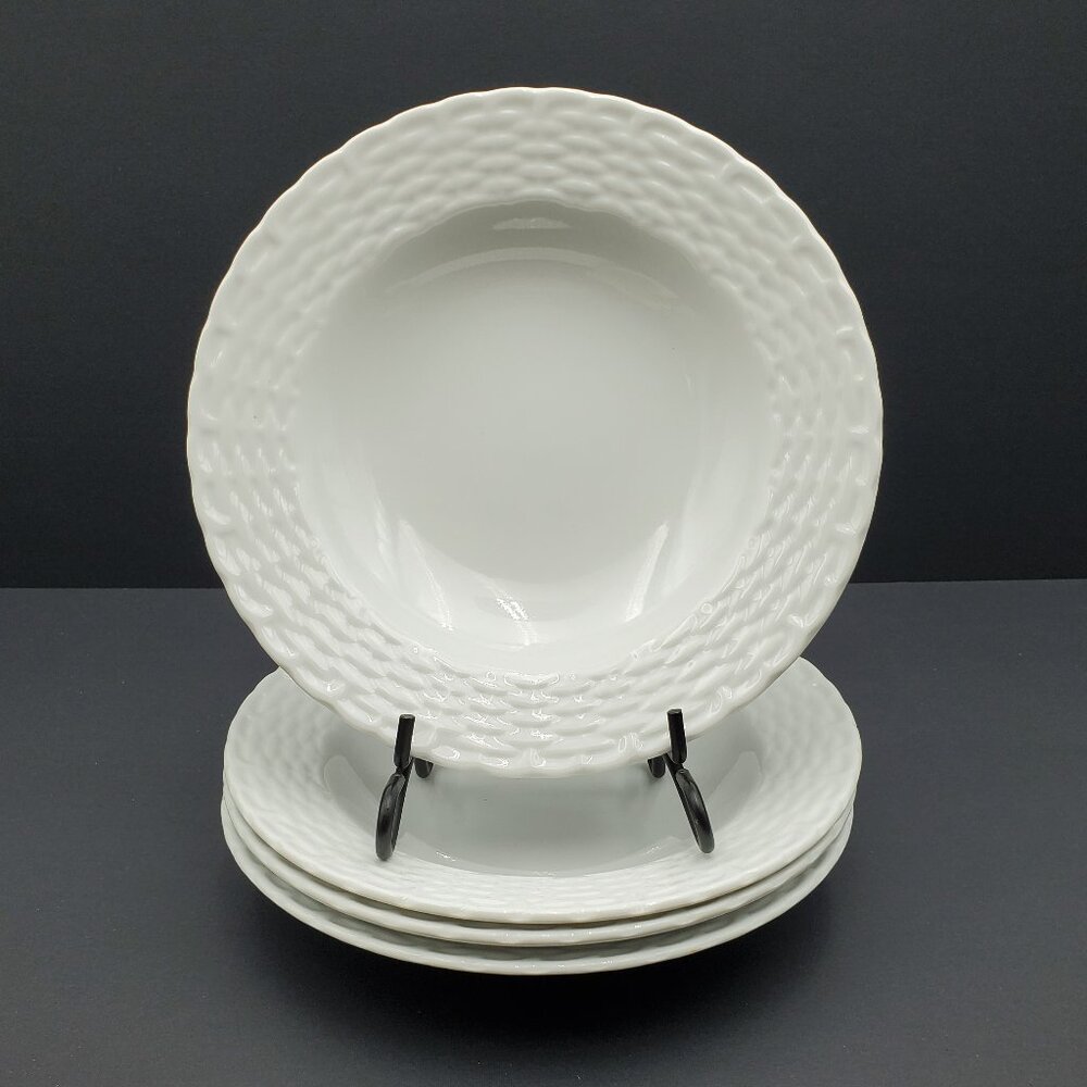 Tienshan Porcelain White Wicker Rim Soup Bowls Basketweave Salad Pasta Bowls